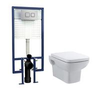 Meaford Soft Square Wall Hung Toilet Pan, Soft Close Seat & Concealed Cistern with Square Push Button Plate, 360mm - Balterley