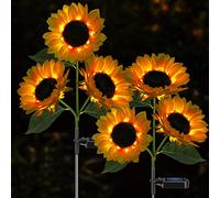 Meagoo Solar Sunflower Lights, 800mA Solar Garden Light with Real Looking Flowers Outdoor Waterproof Solar Stake Lights for Back Yard, Flower Bed, Pathway, Patio, Porch, Fall Decoration (4 Pack)