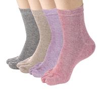 Meaiguo Women's Toe socks Cotton Crew Five Finger Socks For Running Athletic 4 Pairs, Coffee,grey,purple,pink, One size