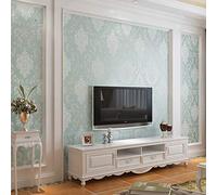 MEAIHOME European Style 3D Damask Pearl Powder Non-Woven Wall Paper Roll for Living Room Bedroom Hotel Bar Wallpaper Light Blue Non-Pasted 1.73' W x 32.8' L