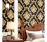 MEAIHOME European Style Waterproof PVC Wallpaper 3D Embossed Damask Living Room Bedroom Sofa TV Background Wall Shop Decoration Hotel Beauty Salon 1.73'W x 32.8'L Non-Pasted (Dark Brown)