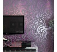 MEAIHOME Modern Abstract 3D Curve Non-Woven Flocking Striped for Wallpaper Roll 0.7m(2.29' W) x 8.4m(27.56' L)=5.88㎡(63.11 sq.ft) (Purple&Gray)