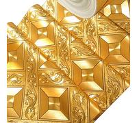 MEAIHOME Modern Minimalist Gold Foil Grid Flicker Thick Waterproof Wall Paper/Hotel Ceiling/Decorative/Bar/TV Background Wallpaper Roll Gold Yellow Non-Pasted 1.73' W x 32.8' L