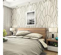 MEAIHOME Modern Simple 3D Imitation Deerskin Non-Woven Curve Pattern Wallpaper for Living Room Bedroom TV Background Cream Gray Non-Pasted 1.73' W x 32.8' L