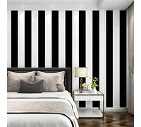 MEAIHOME Modern Simplicity Nordic Style Striped Vertical PVC Wallpaper for Bedroom Living Room Hotel TV Background Black White Non-Pasted 1.73' W x 32.8'L