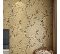 MEAIHOME Retro American Pastoral Style Flower Tree Non-Woven 3D Bedroom Living Room Home TV Background Non-Pasted Wallpaper Retro Yellow 1.73'W x 32.8'L