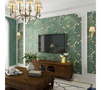 MEAIHOME Retro American Pastoral Style Flower Tree Non-Woven 3D Bedroom Living Room Home TV Background Non-Pasted Wallpaper Ink Green 1.73'W x 32.8'L