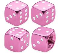 MEAJOO 4PCS Aluminum Dice Tire Valve Stem Caps, Universal Aluminium Alloy Dustproof Tire Valve Stem Covers for Cars, SUV, Trucks, Bikes, Motorcycles, Bicycles(Pink)