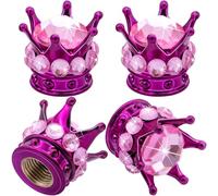 MEAJOO 4PCS Crown Bling Tire Stem Valve Caps, Crystal Diamond Car Wheel Tire Valve Caps Universal Copper Core Stem Covers for Cars, SUV, Trucks, Bikes, Motorcycles, Bicycles (Purple & Pink)
