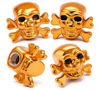 MEAJOO 4PCS Skull Style Tire Valve Stem Caps, Dustproof Wheel Valve Covers Accessories, with Rubber O-Ring, Universal for Cars, SUVs, Bike, Bicycles,Trucks and Motorcycles (Orange)