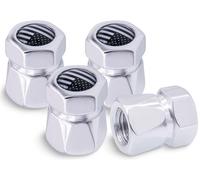 MEAJOO 4PCS USA Car Tire Valve Caps, Dustproof Leak-Proof Tire Valve Stem Cap, Universal Aluminum Alloy Stem Covers for Cars, Trucks, Bikes, Motorcycles, Bicycles Tire Caps(Silver)