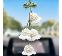 MEAJOO Car Mirror Hanging Accessories - Handmade Knitted Lily Flower Pendant, Cute Crochet Hanging Decor for Rearview Mirror, Women's Car Interior Decoration (1 PCS, White)