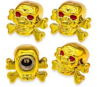 MEAJOO Skull Style Tire Valve Stem Cap, ABS Plastic & Copper, Universal Fit for Cars, Bikes, SUVs, Trucks, Motorbikes (Gold, 4 PCS)