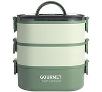 Meal Box 2000ML 3-Tier Stackable Food Case Sealed Leak-Proof Meal Box Microwave Safe Portable Students Workers Food Container for Home Office School Camping(Green)