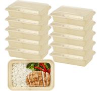 Greenfields Meal Prep Containers 10 Pack - 1 Compartment 850ml (30oz) - Beige BPA-Free Food Storage Boxes with Secure Lids - Stackable, Reusable, Microwave, Freezer & Dishwasher Safe