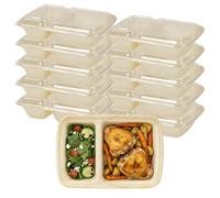 Meal Prep Containers 10 Pack - Dual Compartment BPA-Free Food Storage Boxes with Airtight Leakproof Lids - Reusable Microwave, Freezer & Dishwasher Safe Containers for Portion Control (Beige)