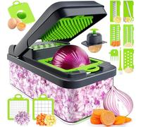 MealHelper 12-in-1 Vegetable Chopper, 7 Blade Veggie Chopper, Practical Food Chopper with Container, Cheese Grater, Home Essentials & Kitchen Gadgets(Green/Grey)