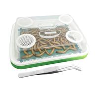 Mealworm Breeding Container - 33 x 24 x 10 cm, 3-Layer Filter without Waste | Fine Mesh Strainer Box | Odour-Proof, Moisture-Resistant, Transparent Farm, Pet Food Breeder with Tweezers