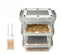 Mealworm Breeding Kit, 3-Tier Transparent Mealworm Beetle Breeding Box with Stainless Steel Mesh Screen, Durable ABS Mealworm Growing Habitat Hatchery Cage for Educational Kids, Reptile Feeders (B)