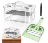 Mealworm Breeding Set, Double-Layer Worm Farm Container with Scoop and Cleaning Brush, Transparent Plastic Habitat, Live Reptile Food Storage for Crickets, Lizards, Dubia, Cockroaches