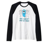 Mean Girls She Doesn't Even Go Here Drawing Y2K Teen Movie Raglan Baseball Tee