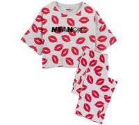 Mean Girls Womens Grey Logo With Kiss All-Over Print Short Sleeve Long Leg Pyjama Set - Large