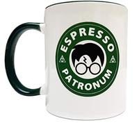 Mean Muggin Espresso Patronum Potter Themed 11oz Ceramic Mug/Cup - Green Inside & Handle - Harry P - Giftable Foam Box Protection