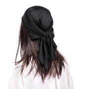 MEANBEAUTY Square Silk Like Head Scarf for Women Satin Bandana Head Scarves Neck Scarfs 27.5 Inch(Black)