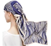 MEANBEAUTY Square Silk Like Head Scarf for Women Satin Bandana Head Scarves Neck Scarfs 27.5 Inch(Blue leaves)