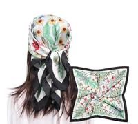 MEANBEAUTY Square Silk Like Head Scarf for Women Satin Bandana Head Scarves Neck Scarfs 27.5 Inch(Black Floral)