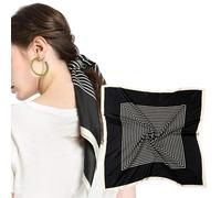 MEANBEAUTY Square Silk Like Head Scarf for Women Satin Bandana Head Scarves Neck Scarfs 27.5 Inch(Black Regular Line)