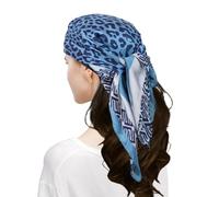 MEANBEAUTY Square Silk Like Head Scarf for Women Satin Bandana Head Scarves Neck Scarfs 27.5 Inch(Blue Leopard)