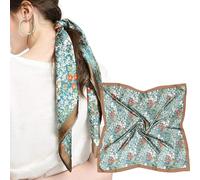 MEANBEAUTY Square Silk Like Head Scarf for Women Satin Bandana Head Scarves Neck Scarfs 27.5 Inch(Coffee Floral)