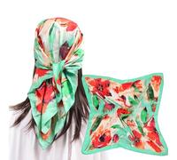 MEANBEAUTY Square Silk Like Head Scarf for Women Satin Bandana Head Scarves Neck Scarfs 27.5 Inch-Floral 1