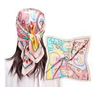 MEANBEAUTY Square Silk Like Head Scarf for Women Satin Bandana Head Scarves Neck Scarfs 27.5 Inch(Multicolor Flower)