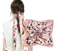 MEANBEAUTY Square Silk Like Head Scarf for Women Satin Bandana Head Scarves Neck Scarfs 27.5 Inch(Multicolor Triangle)