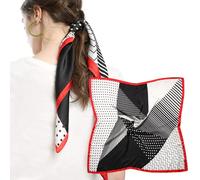 MEANBEAUTY Square Silk Like Head Scarf for Women Satin Bandana Head Scarves Neck Scarfs 27.5 Inch(White Splicing)