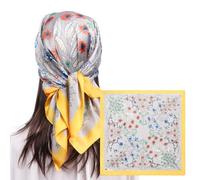 MEANBEAUTY Square Silk Like Head Scarf for Women Satin Bandana Head Scarves Neck Scarfs 27.5 Inch(Yellow Floral)