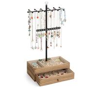 Meangood Jewelry Tree Organizer Wood Basic Storage Box Torched Wood