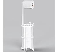 Meangood Toilet Paper Holder Stand and Tissue Paper Roll Dispenser for 4 Mega Rolls, Bathroom Free Standing Tissue Roll Storage Holder Rack, Metal Wire White