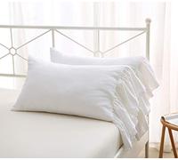 Meaning4 2-Pack Bright White Pillow Cases Shams Covers with Long Ruffles Mermaid Fishtail Egypt Cotton King Size 20"X36"Soft Boudoir