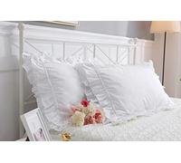 Meaning4 2-Pack Bright White Pillow Shams Pillowcases with Hem and Ruffles Cotton Standard Queen Size 20"X30"(50X75CM)