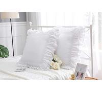 Meaning4 White Large Cushion Covers for Bed with Lace and Ruffles Cotton Throw Pillow Covers luxurious Throw Pillow Cases Decorative Pillow Cases Pillow Shell Square Pillowcases 26"X26"(65X65CM) 2pcs