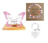 Meaningful Sister Gift Set - Heartfelt Sister Birthday Gifts, Love You to the Moon & Back - Acrylic Display and Pink Zebra Jasper Piece Pink