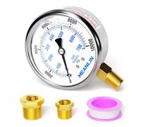 MEANLIN MEASURE 0~10000Psi Stainless Steel 1/4" NPT 2.5" FACE DIAL Liquid Filled Pressure Gauge WOG Water Oil Gas Lower Mount