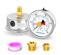 MEANLIN MEASURE 0~100Psi Stainless Steel 1/4" NPT 2.5" FACE DIAL with Reset Pointer Liquid Filled Pressure Gauge WOG Water Oil Air, Back Mount, with Brass Hex Bushing