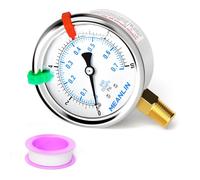 MEANLIN MEASURE 0~10Psi Liquid Filled Pressure Gauge 1/4" NPT 2.5" FACE DIAL Stainless Steel Glycerin Filled WOG Water Oil Air Lower Mount