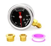 MEANLIN MEASURE 0~15Psi Stainless Steel 1/8" BSP 1.5" FACE DIAL, Glycerin Filled Pressure Gauge, Liquid Filled, Lower Mount(Black) with 1/4" BSP and 3/8" BSP Hex Bushing