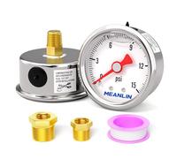 MEANLIN MEASURE 0~15Psi Stainless Steel 1/8" NPT 1.5" FACE DIAL， Glycerin Filled Fuel Pressure Gauge， Liquid Filled Pressure Gauge WOG Water Oil Gas Center Back Mount
