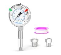 MEANLIN MEASURE 0~200Psi Heater Heavy Liquid Filled Pressure Gauge 1/4" NPT 2.5" FACE DIAL 316 Stainless Steel Joint Lower Mount for Pressure Portable Oil Fired Heaters, with Hex Bushing